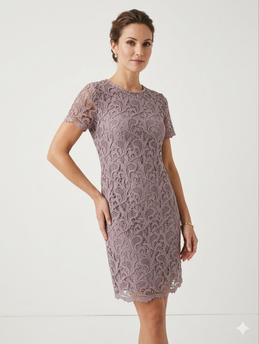 She + Sky Lace Midi Dress in Mauve